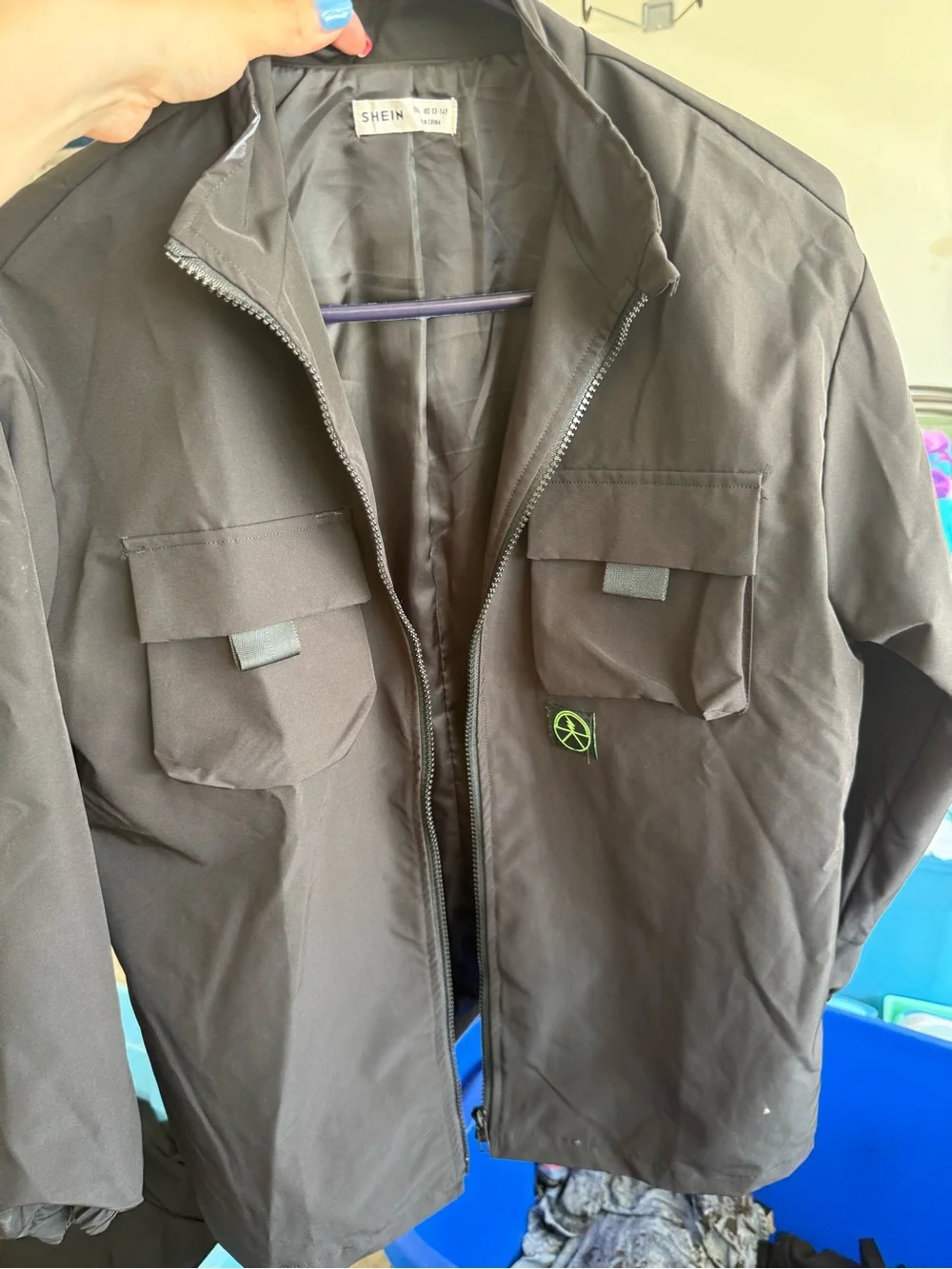 SHEIN Black Military Field Jacket with Chest Flap Pockets